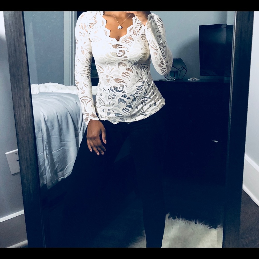 Cream laced long sleeve blouse